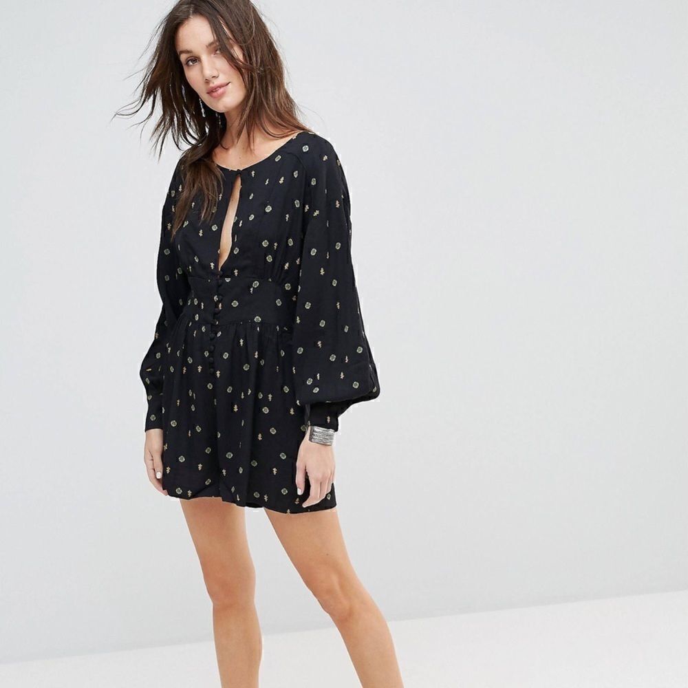 Free People Love Grows Romper Black Floral XS